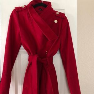 Women’s GUESS Red wool coat, asymmetrical, belted